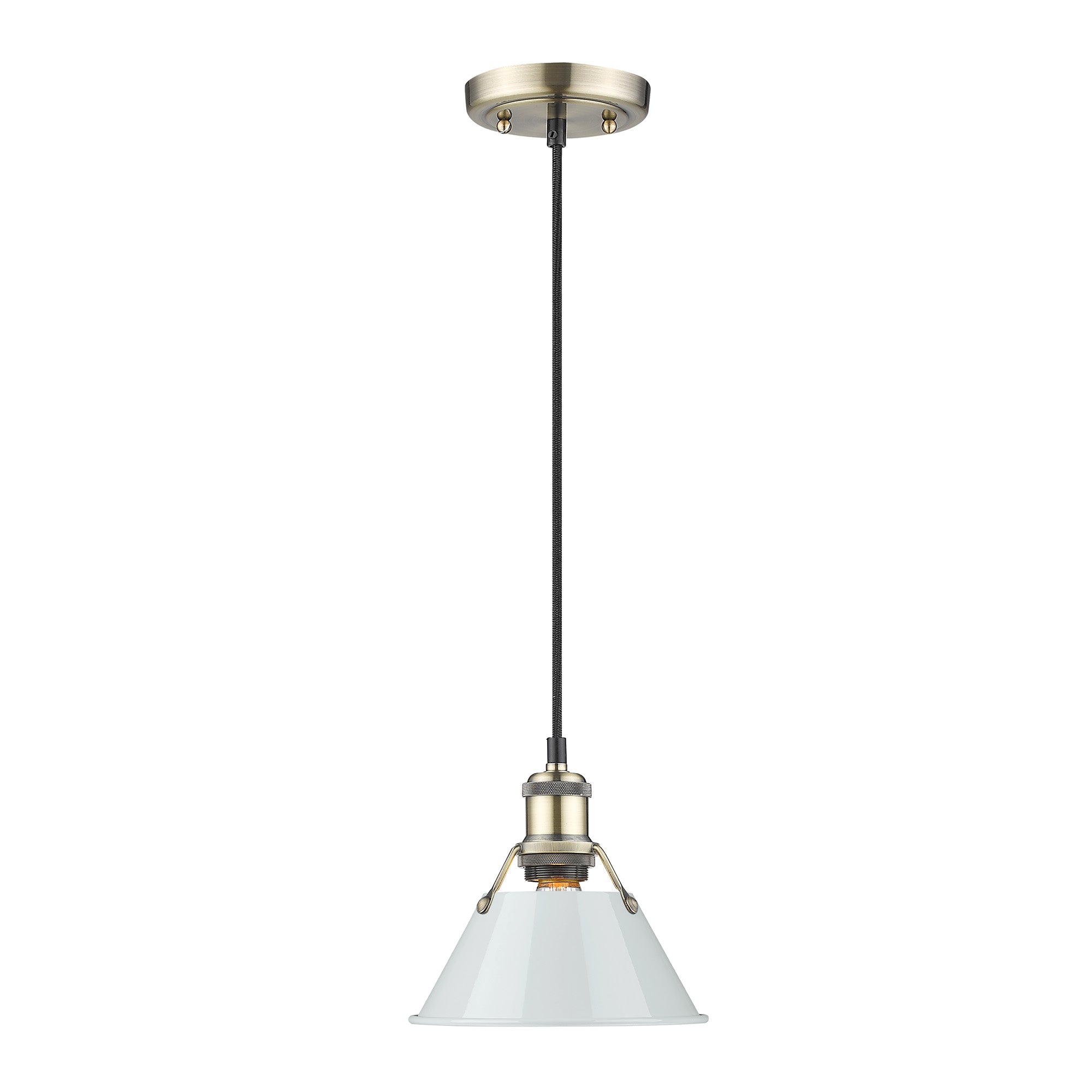 Orwell 7.5" Wide Small Pendant in Aged Brass with Dusky Blue - - Golden Lighting