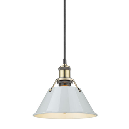 Orwell 7.5" Wide Small Pendant in Aged Brass with Dusky Blue - Aged Brass / Dusky Blue / Blue - Golden Lighting