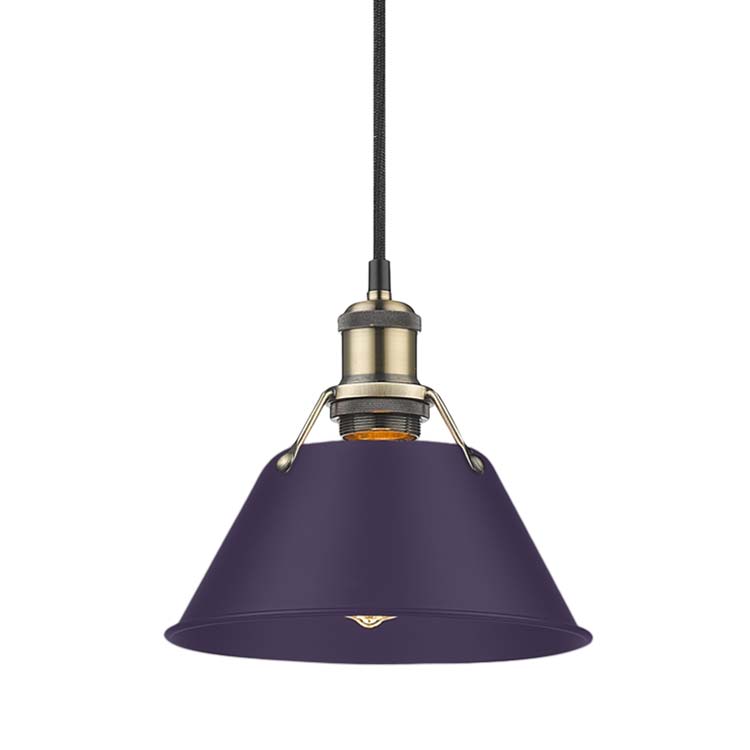 Yep by Golden Lighting Orwell 1-light 8in Pendant in Aged Brass and Exotic Purple shade