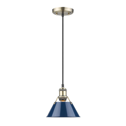 Orwell 7.5" Wide Small Pendant in Aged Brass with Matte Navy - - Golden Lighting