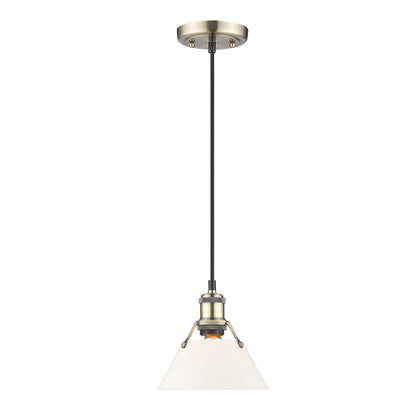 Orwell 7.5" Wide Small Pendant in Aged Brass with Opal Glass - - Golden Lighting