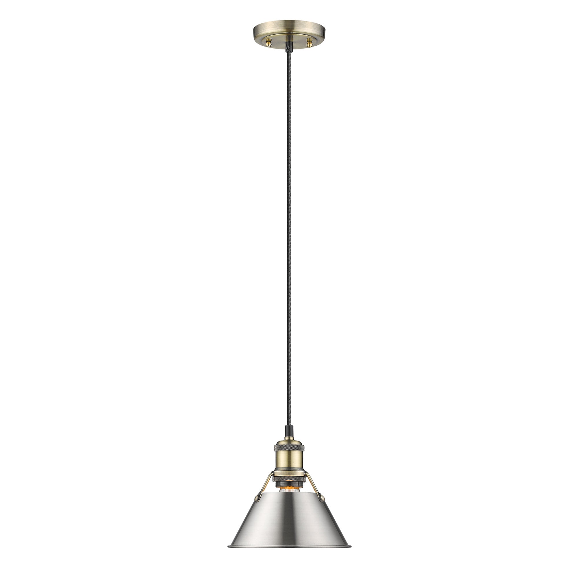 Orwell 7.5" Wide Small Pendant in Aged Brass with Pewter - - Golden Lighting