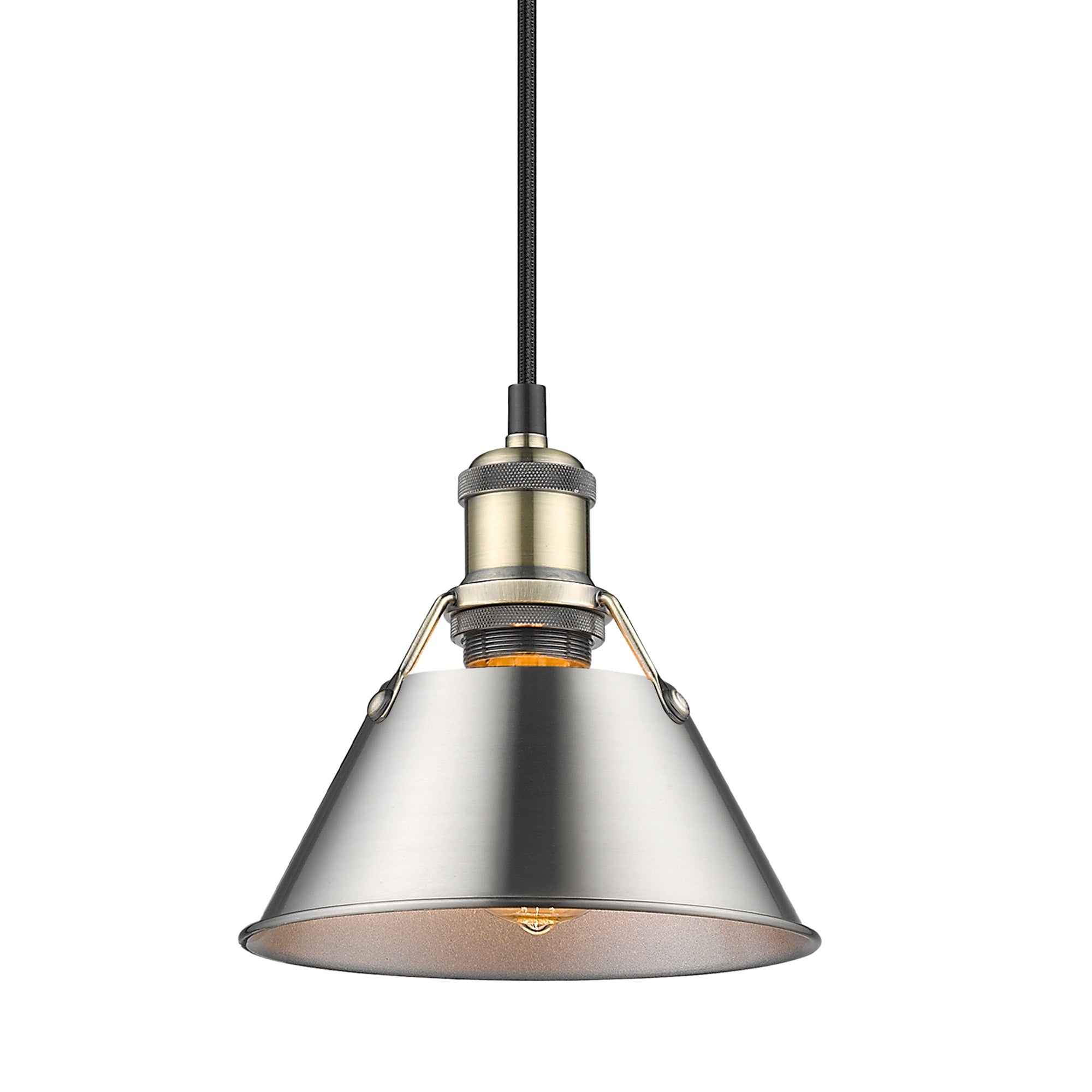 Orwell 7.5" Wide Small Pendant in Aged Brass with Pewter - Aged Brass / Pewter / Silver - Golden Lighting