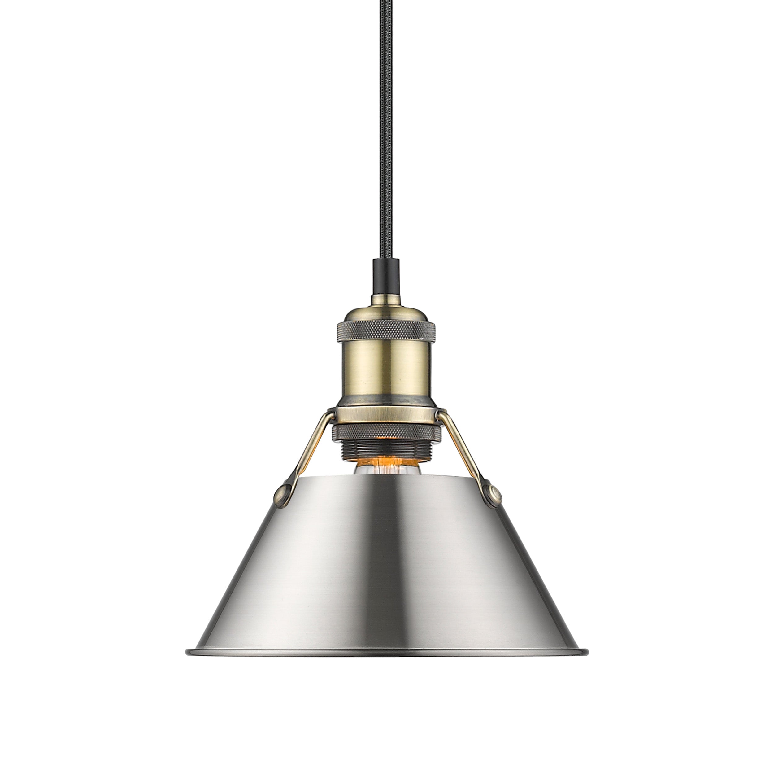 Yep by Golden Lighting Orwell 1-light 8in Pendant in Aged Brass and Pewter shade - - Golden Lighting