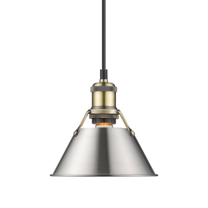 Yep by Golden Lighting Orwell 1-light 8in Pendant in Aged Brass and Pewter shade - - Golden Lighting