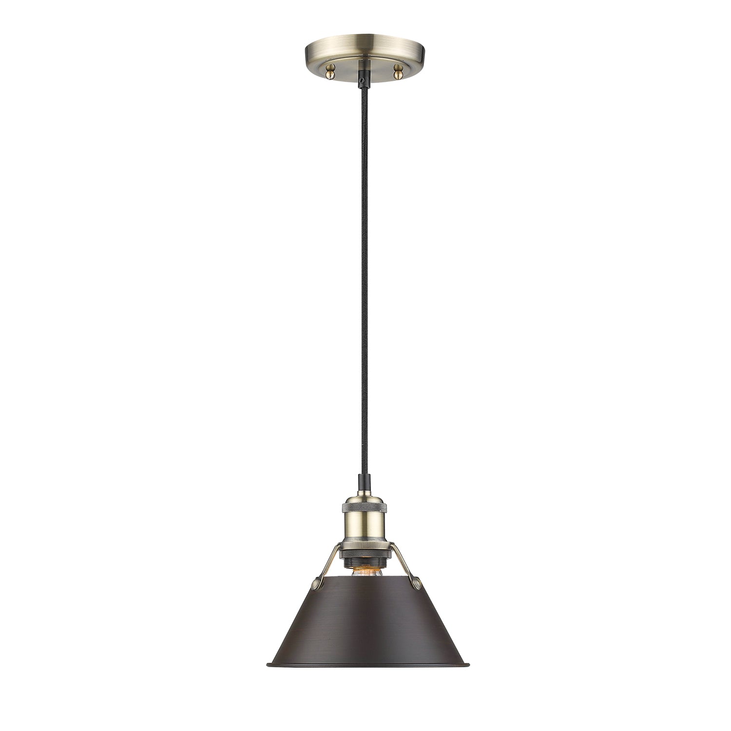 Orwell 7.5" Wide Small Pendant in Aged Brass with Rubbed Bronze - - Golden Lighting