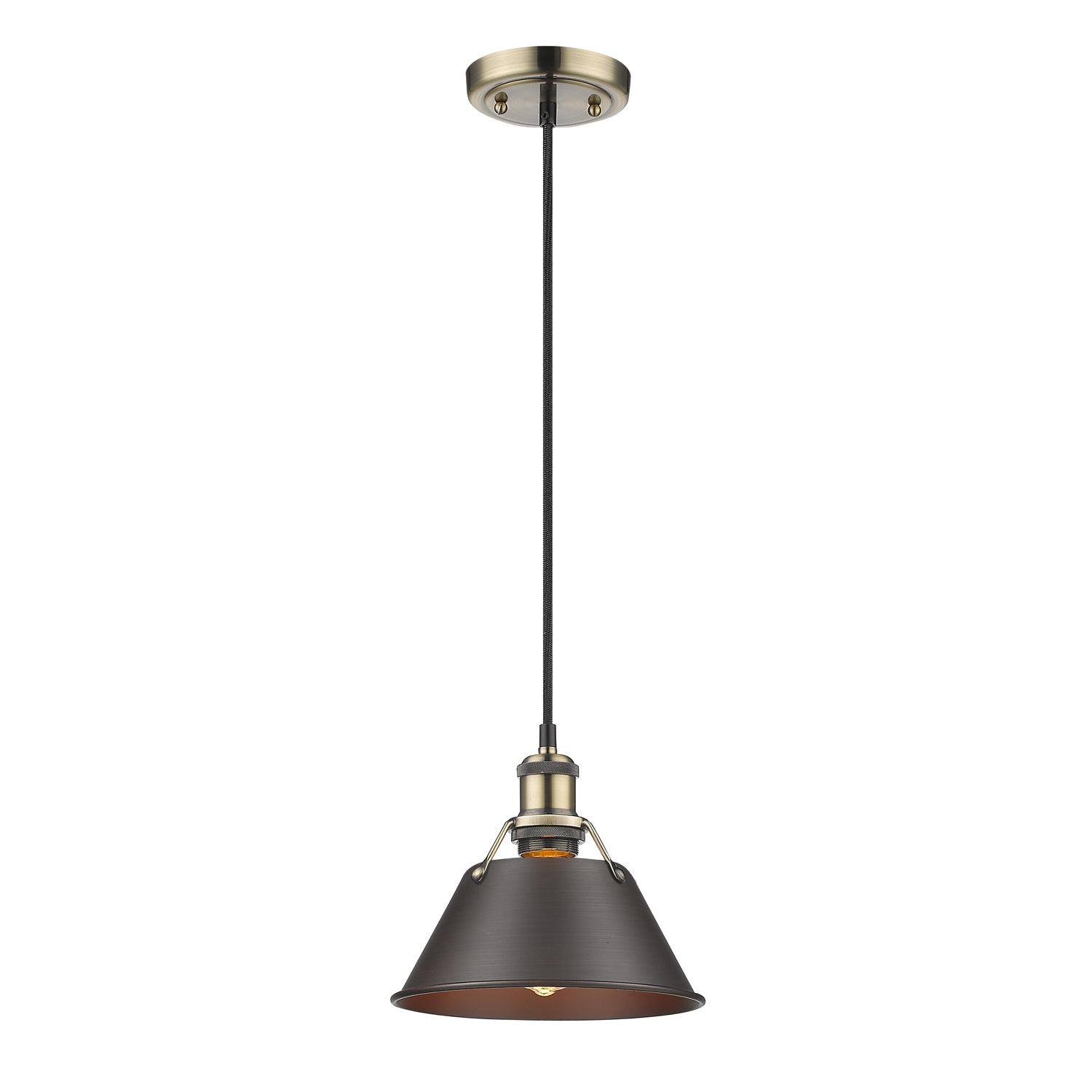 Orwell 7.5" Wide Small Pendant in Aged Brass with Rubbed Bronze - Aged Brass / Rubbed Bronze / Bronze - Golden Lighting