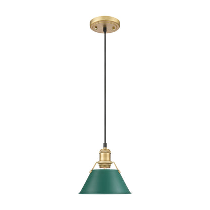 Orwell 7.5" Wide Small Pendant in Brushed Champagne Bronze with Pine Green - - Golden Lighting