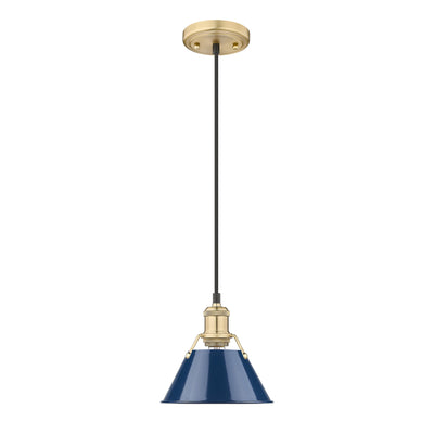 Yep by Golden Lighting Orwell 1-light 8in Pendant in Brushed Champagne Brass and Navy Blue shade - - Golden Lighting