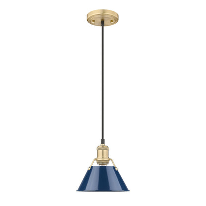 Orwell 7.5" Wide Small Pendant in Brushed Champagne Bronze with Matte Navy - - Golden Lighting