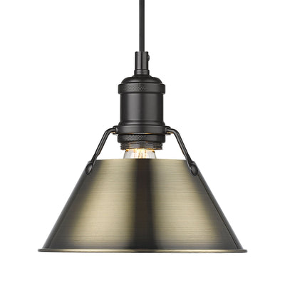 Yep by Golden Lighting Orwell 1-light 8in Pendant in Matte Black and Aged Brass shade - Default Title - Golden Lighting