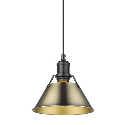 Orwell 7.5" Wide Small Pendant in Matte Black with Aged Brass - Matte Black / Aged Brass / Gold - Golden Lighting