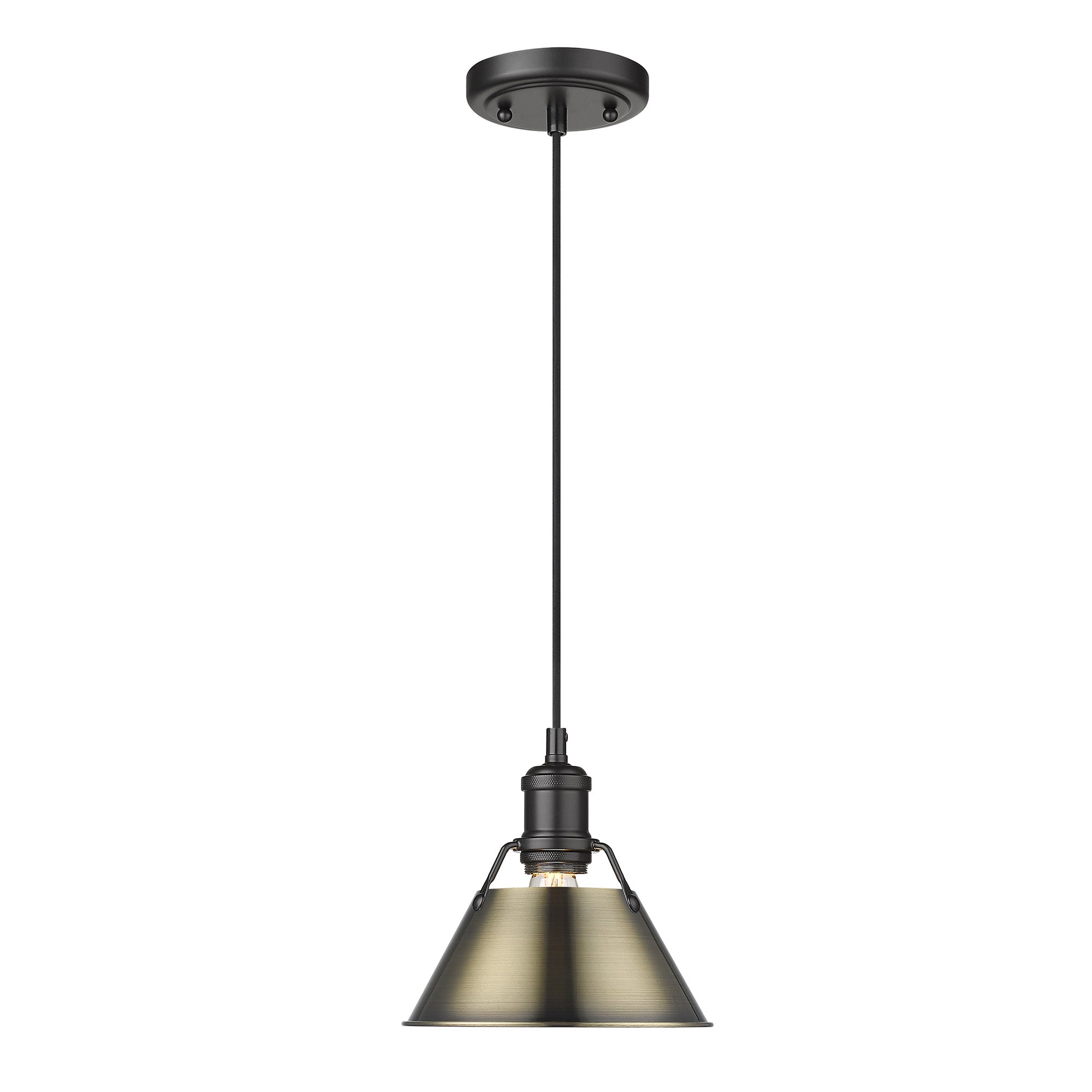 Orwell 7.5" Wide Small Pendant in Matte Black with Aged Brass - - Golden Lighting