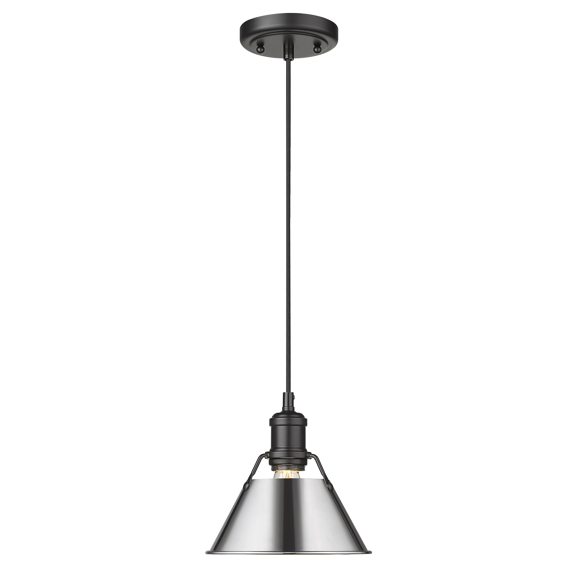 Orwell 7.5" Wide Small Pendant in Matte Black with Chrome - - Golden Lighting