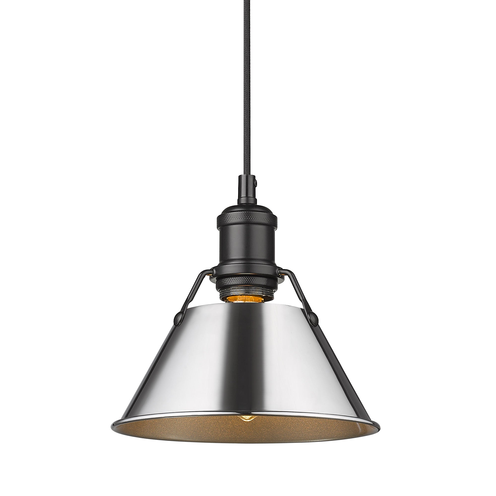 Orwell 7.5" Wide Small Pendant in Matte Black with Chrome - Matte Black / Chrome / Silver - Golden Lighting