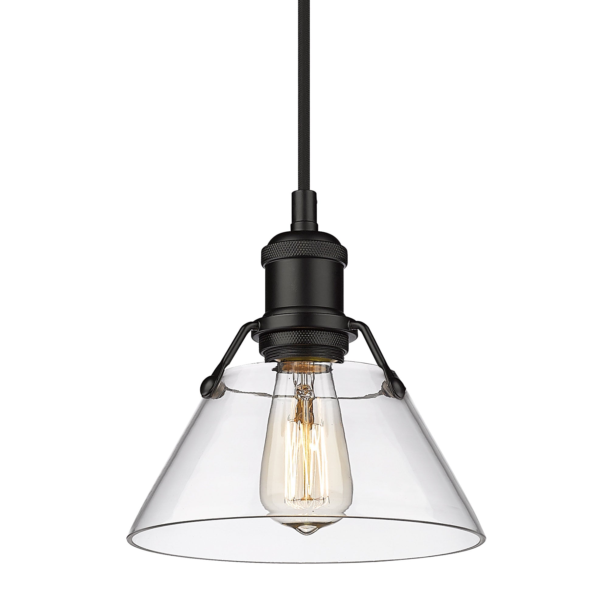 Orwell 7.5" Wide Small Pendant in Matte Black with Clear Glass - - Golden Lighting