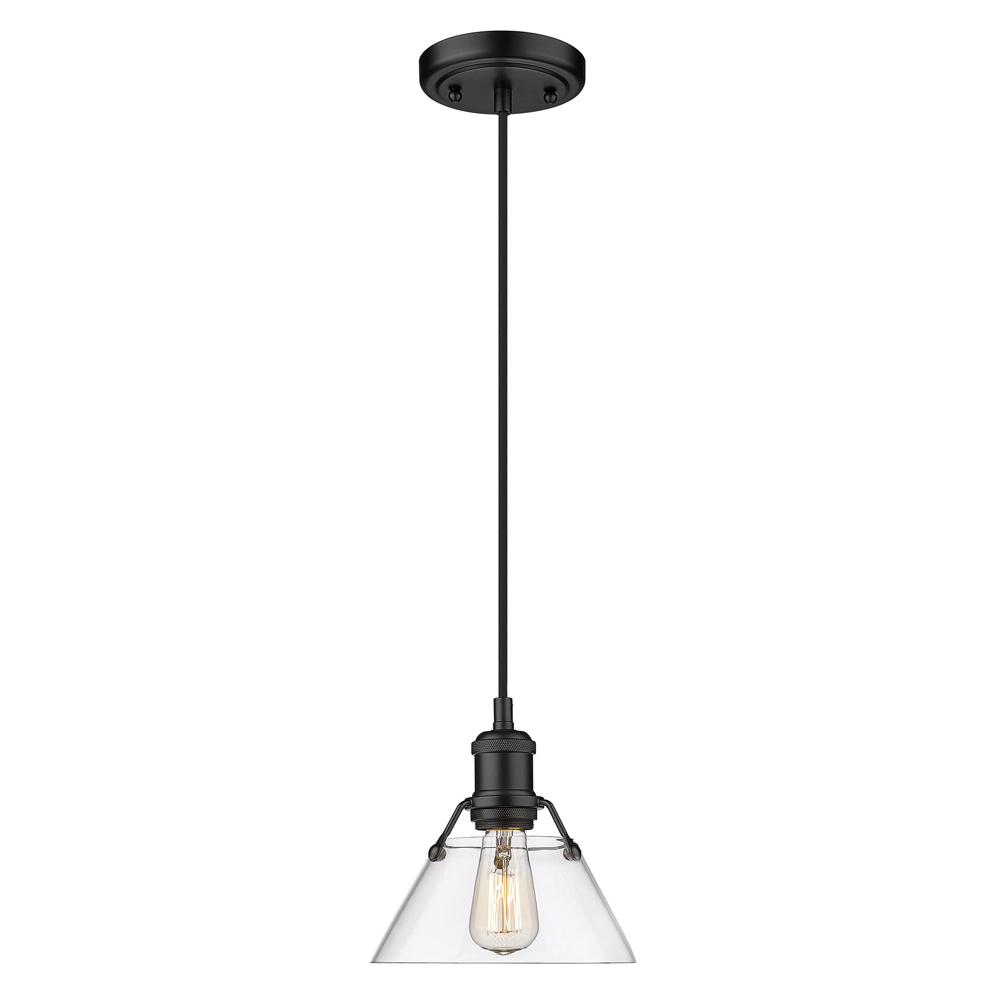 Orwell 7.5" Wide Small Pendant in Matte Black with Clear Glass - Matte Black / Clear Glass / Clear - Golden Lighting