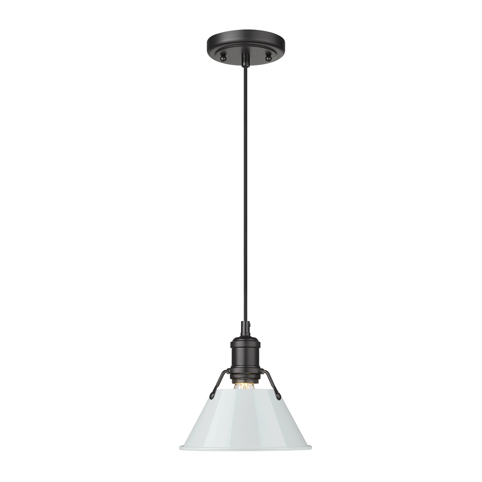 Orwell 7.5" Wide Small Pendant in Matte Black with Dusky Blue - - Golden Lighting