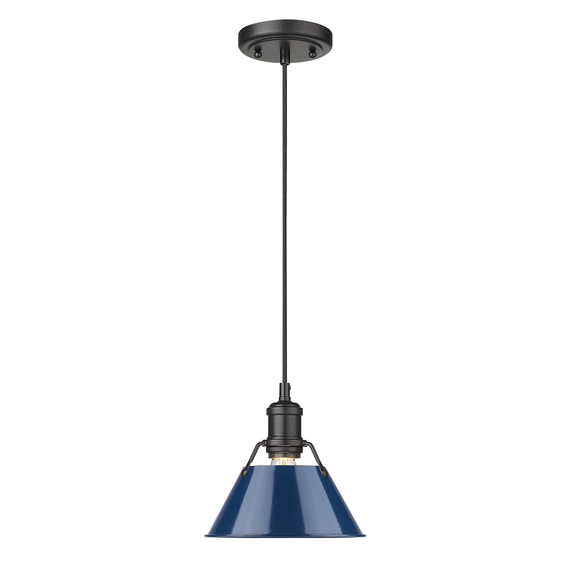 Orwell 7.5" Wide Small Pendant in Matte Black with Matte Navy - - Golden Lighting