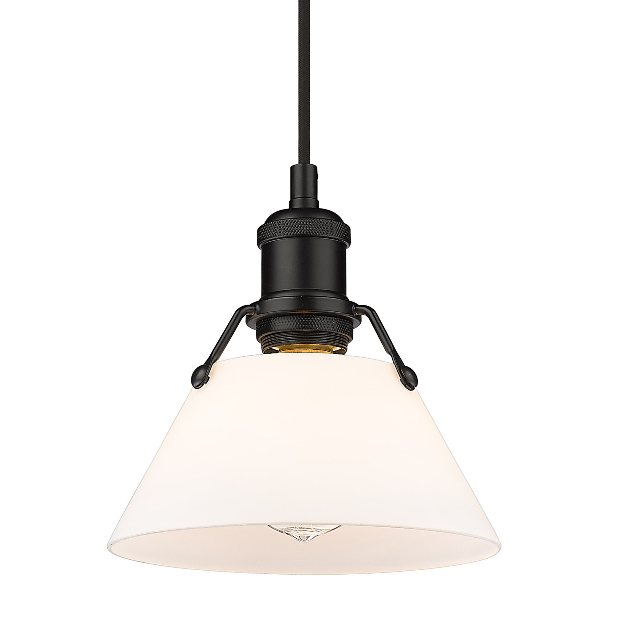 Orwell 7.5" Wide Small Pendant in Matte Black with Opal Glass - - Golden Lighting