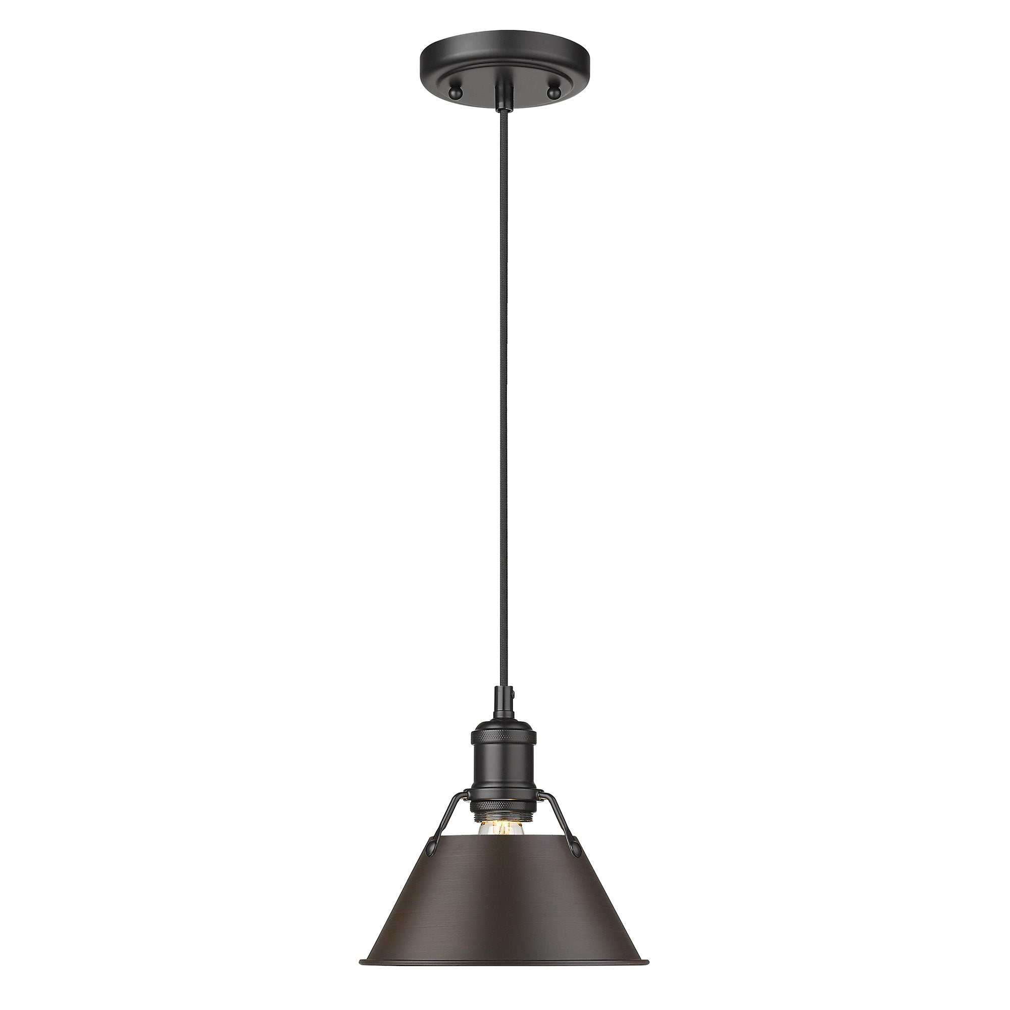 Orwell 7.5" Wide Small Pendant in Matte Black with Rubbed Bronze - - Golden Lighting