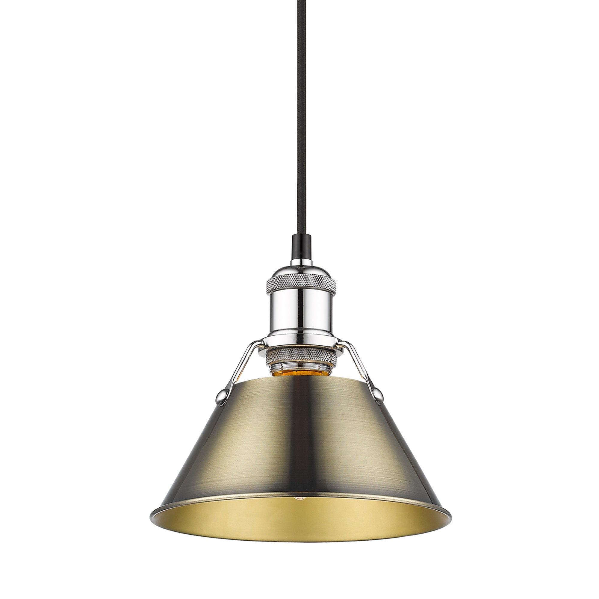 Orwell 7.5" Wide Small Pendant in Chrome with Aged Brass - Chrome / Aged Brass / Gold - Golden Lighting