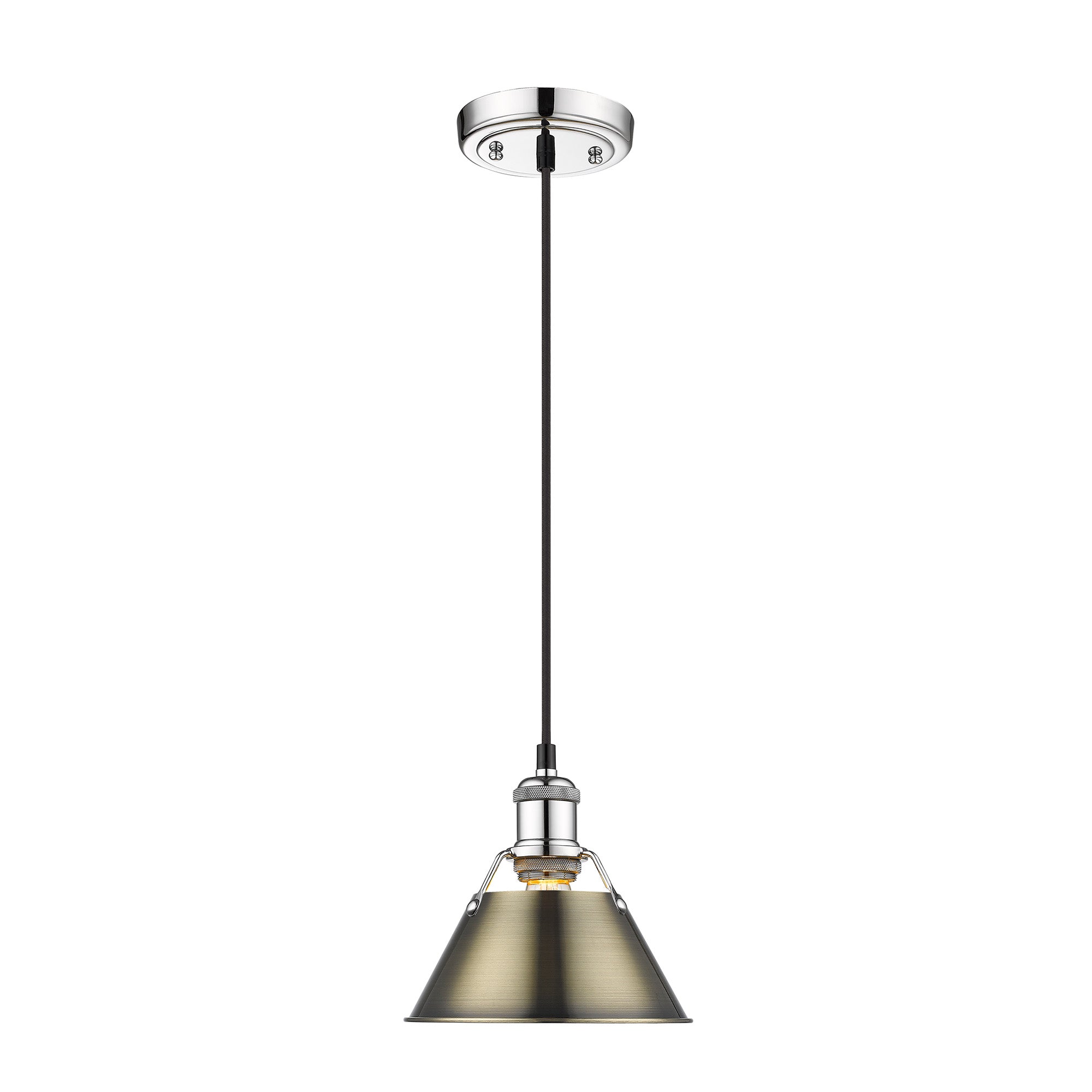 Orwell 7.5" Wide Small Pendant in Chrome with Aged Brass - - Golden Lighting