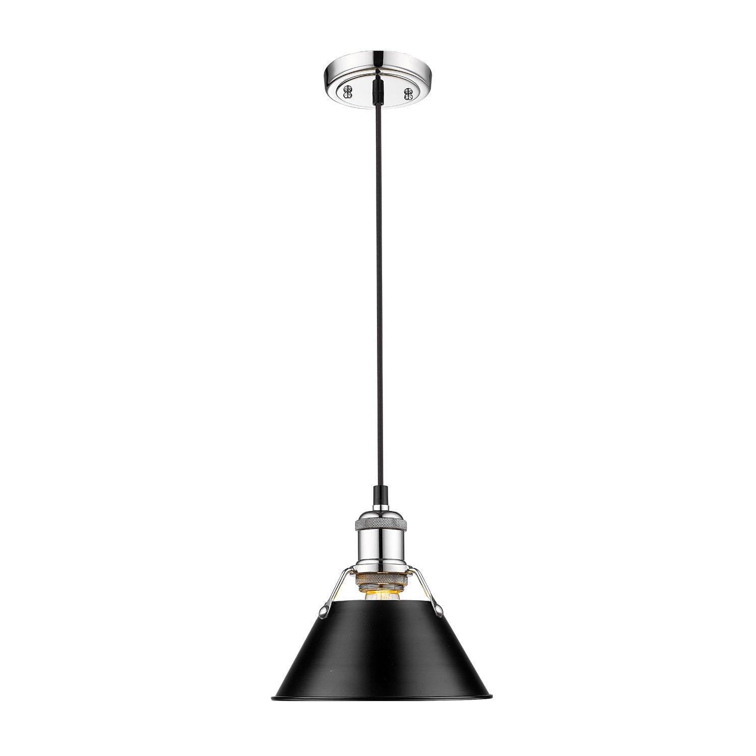 Orwell 7.5" Wide Small Pendant in Chrome with Matte Black - - Golden Lighting