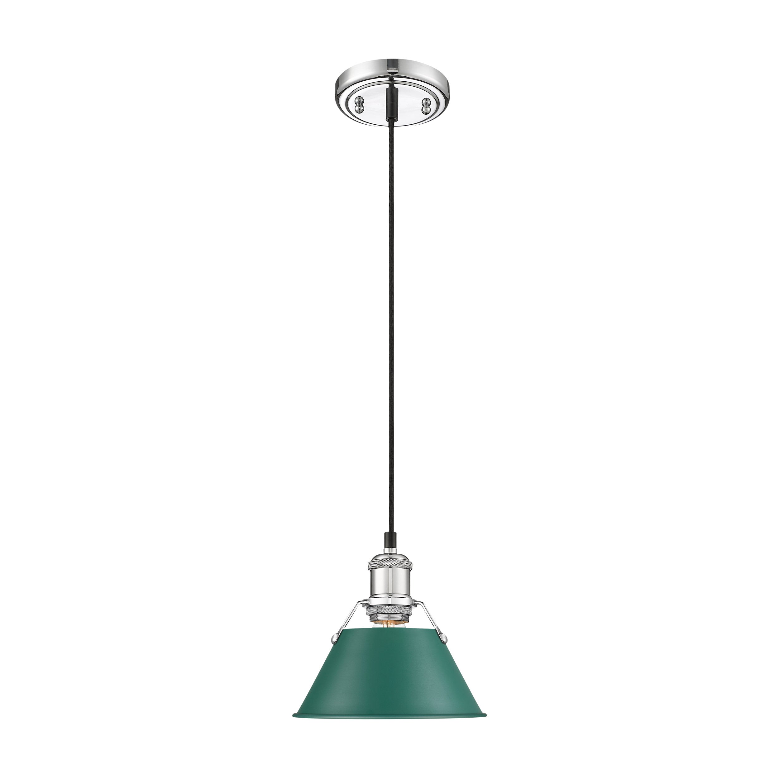 Orwell 7.5" Wide Small Pendant in Chrome with Pine Green - - Golden Lighting