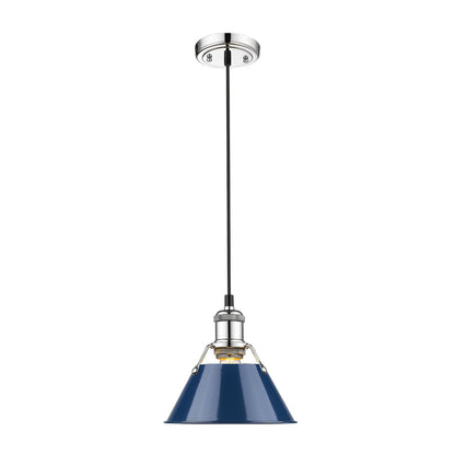 Orwell 7.5" Wide Small Pendant in Chrome with Matte Navy - - Golden Lighting