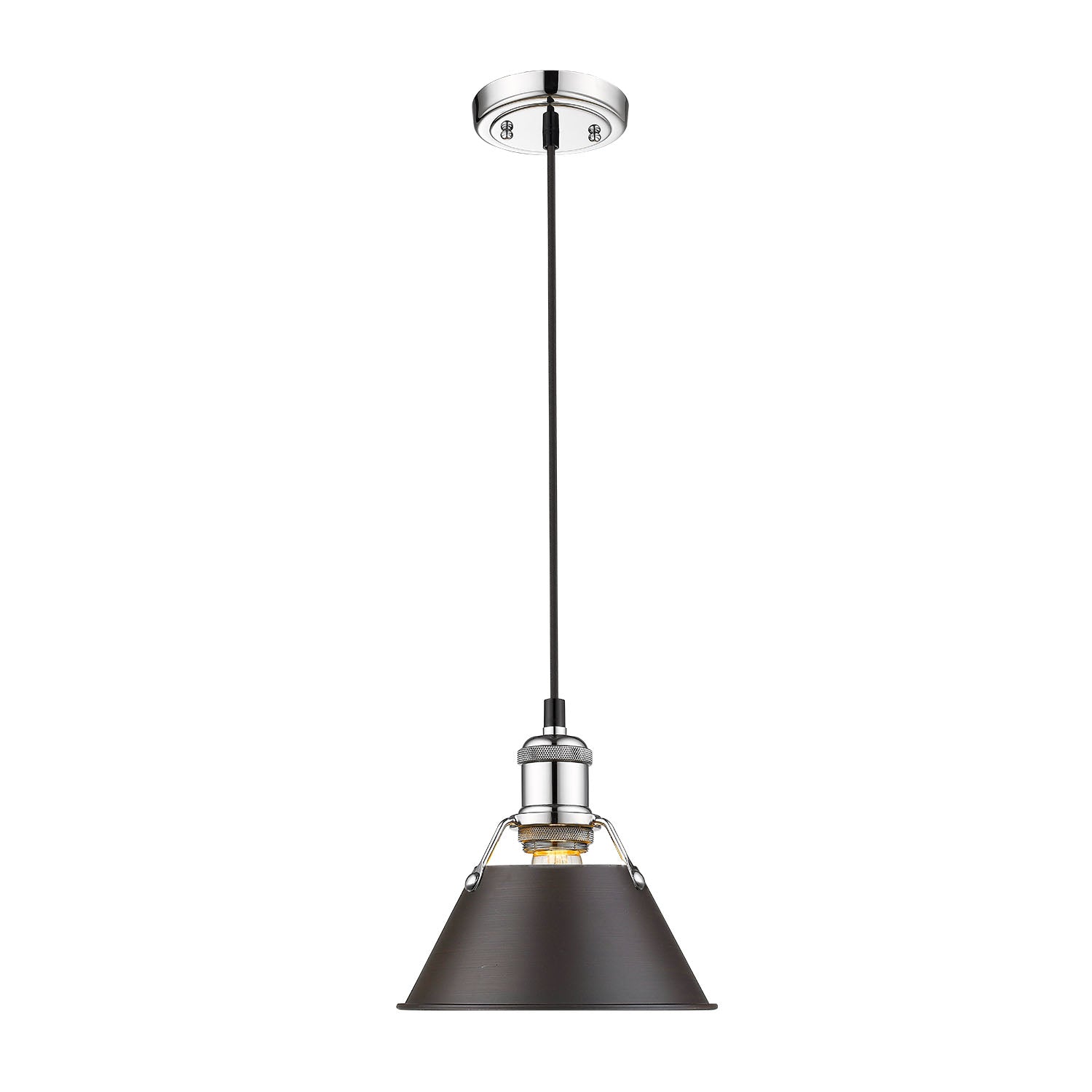 Orwell 7.5" Wide Small Pendant in Chrome with Rubbed Bronze - - Golden Lighting