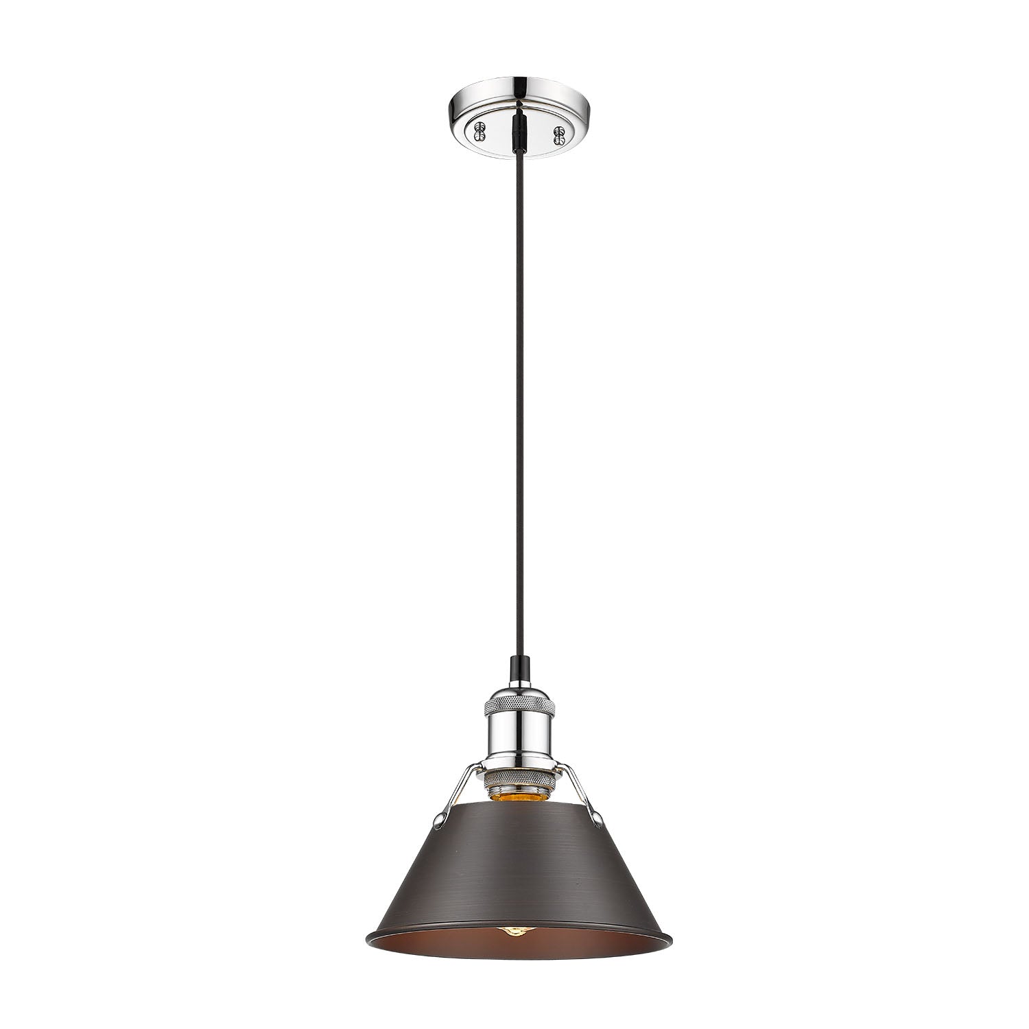 Orwell 7.5" Wide Small Pendant in Chrome with Rubbed Bronze - Chrome / Rubbed Bronze / Bronze - Golden Lighting