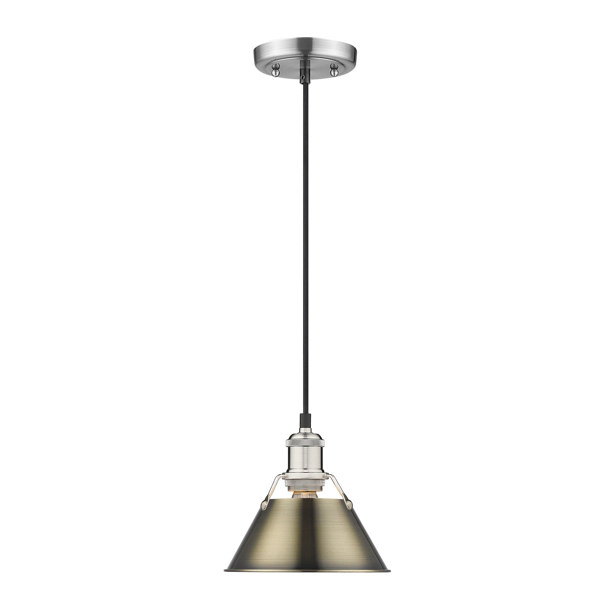 Orwell 7.5" Wide Small Pendant in Pewter with Aged Brass - - Golden Lighting