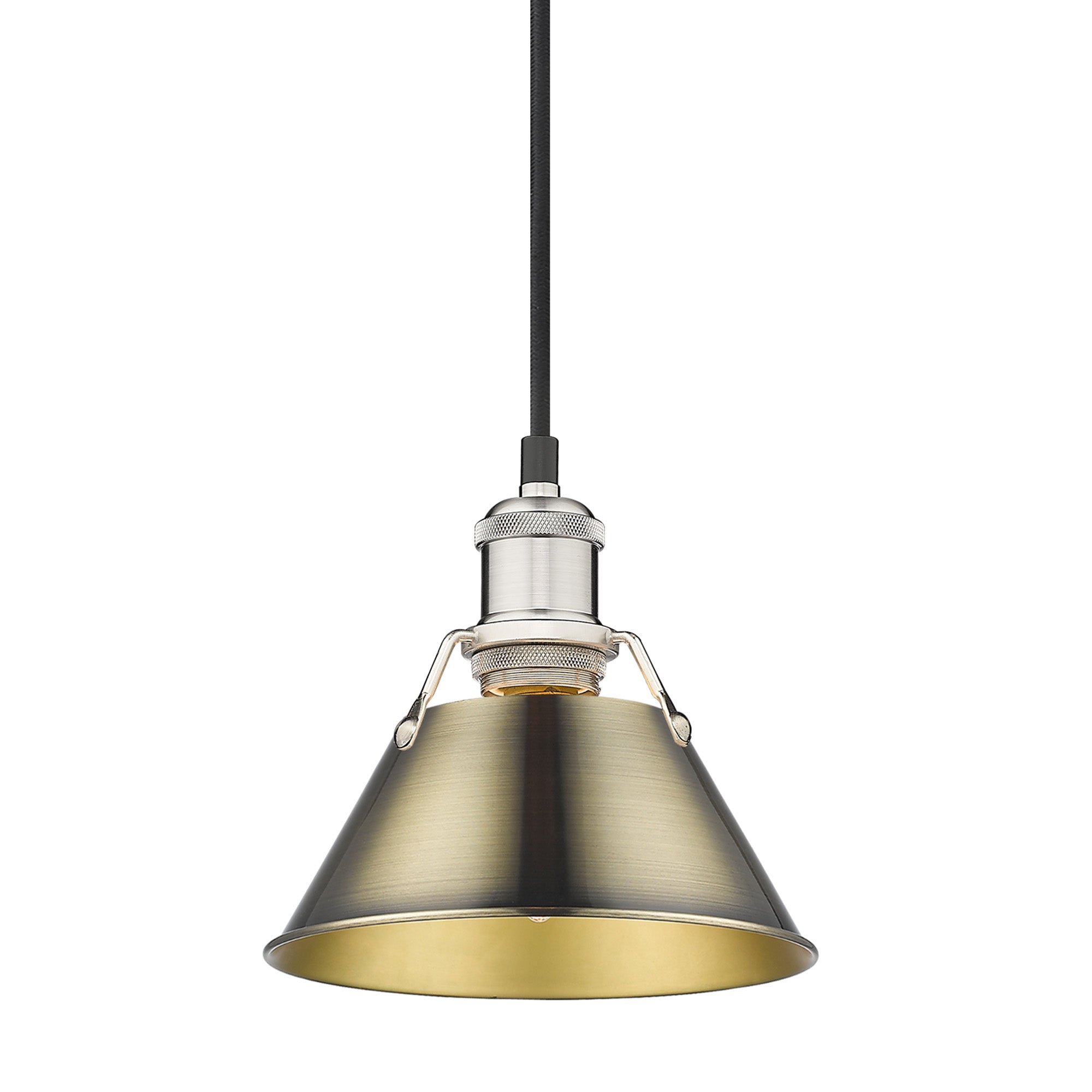 Orwell 7.5" Wide Small Pendant in Pewter with Aged Brass - Pewter / Aged Brass / Gold - Golden Lighting