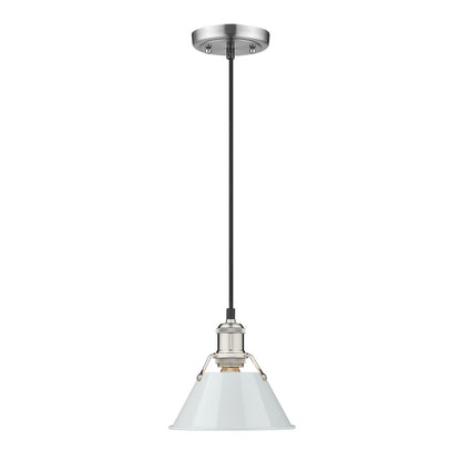 Orwell 7.5" Wide Small Pendant in Pewter with Dusky Blue - - Golden Lighting