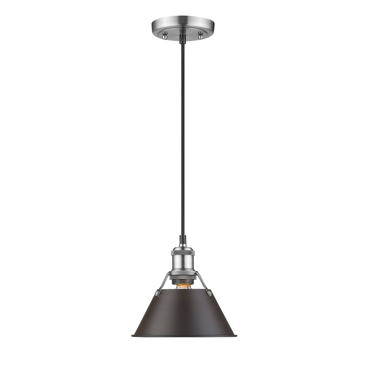 Orwell 7.5" Wide Small Pendant in Pewter with Rubbed Bronze - - Golden Lighting