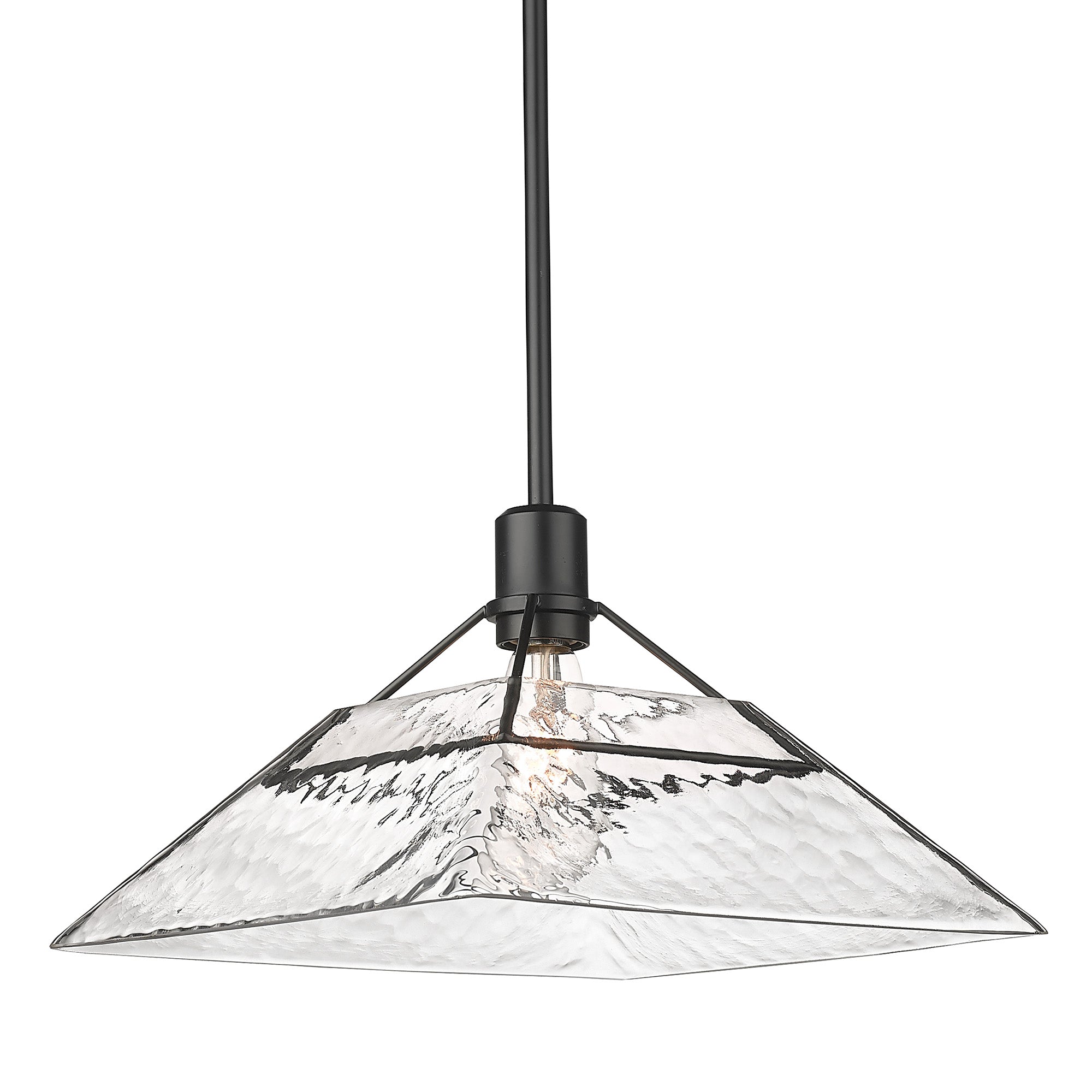 Kepler Medium Pendant in Matte Black with Water Glass Shade - - Golden Lighting