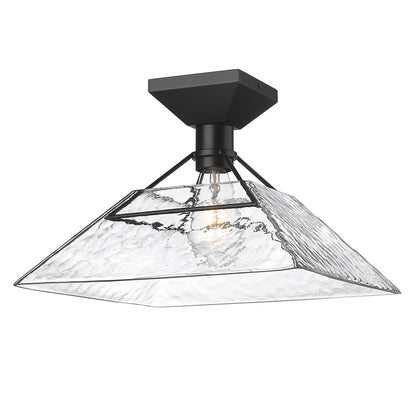 Kepler Semi-Flush in Matte Black with Water Glass Shade - - Golden Lighting