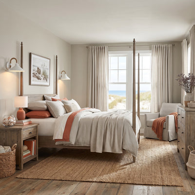 Journey 1-light Wall Sconce in Natural White, AI-visualized bedroom scene - Golden Lighting
