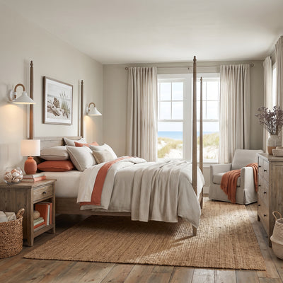 Journey 1-light Wall Sconce in Natural White, AI-visualized bedroom scene - Golden Lighting