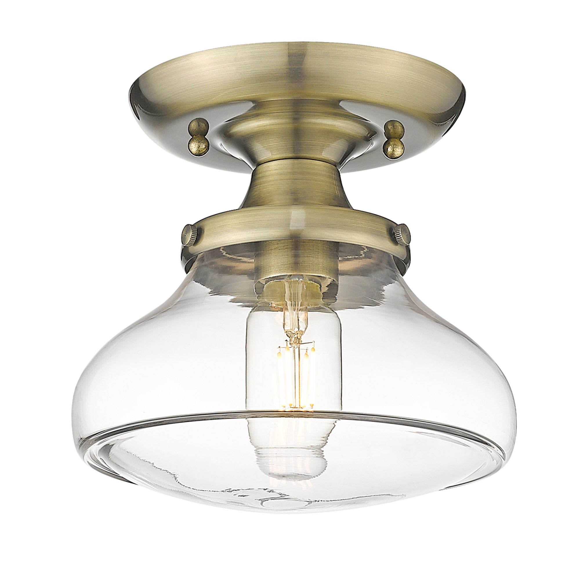 Nash Semi-Flush in Aged Brass with Clear Glass - - Golden Lighting