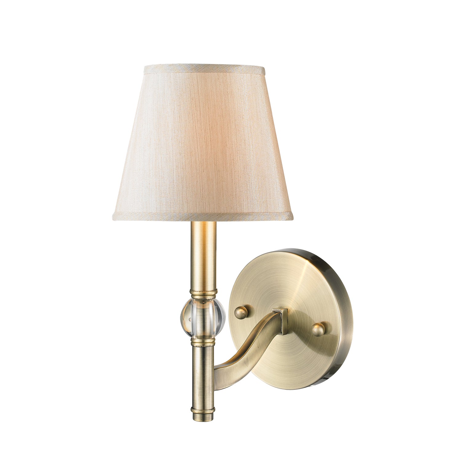 Waverly 1 Light Wall Sconce in Aged Brass with Silken Parchment Shade - Aged Brass / Silken Parchment / Beige - Golden Lighting