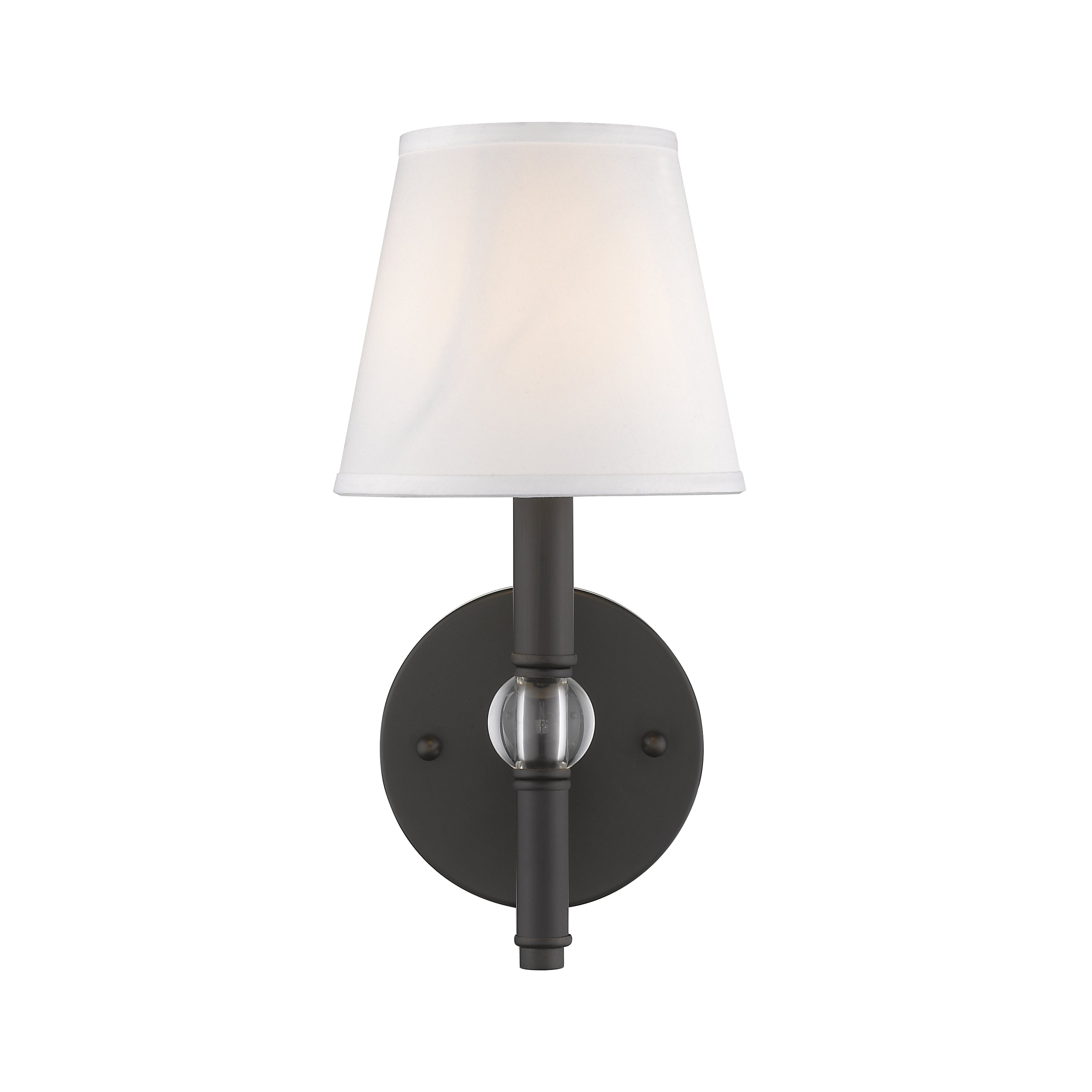 Waverly 1 Light Wall Sconce in Rubbed Bronze with Classic White Shade - - Golden Lighting