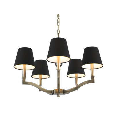 Waverly 5-light Chandelier in Aged Brass and Tuxedo Shades, alternate view - Golden Lighting