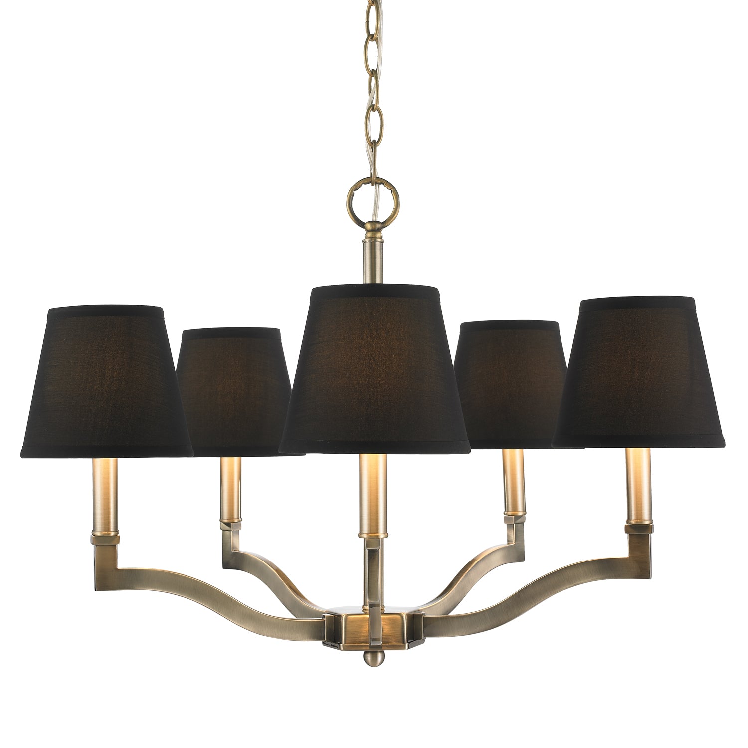 Waverly 5 Light Chandelier in Aged Brass with Tuxedo Shade - Aged Brass / Tuxedo / Black - Golden Lighting