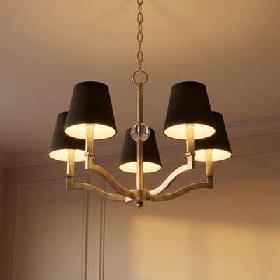 Waverly 5-light Chandelier in Aged Brass and Tuxedo Shades, alternate view - Golden Lighting