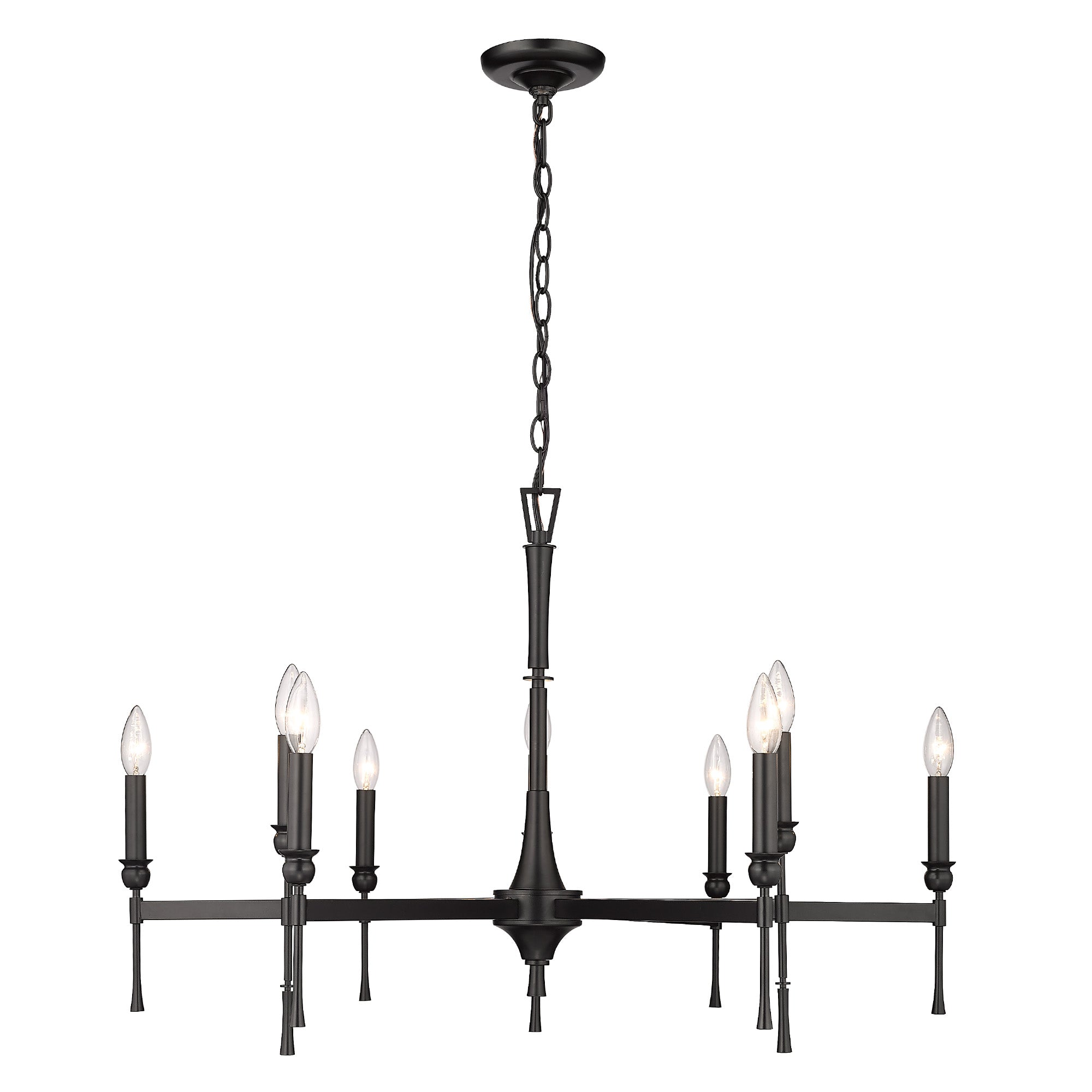 Landon 9 Light Chandelier in Matte Black - Matte Black / No Shade / NA - Golden Lighting