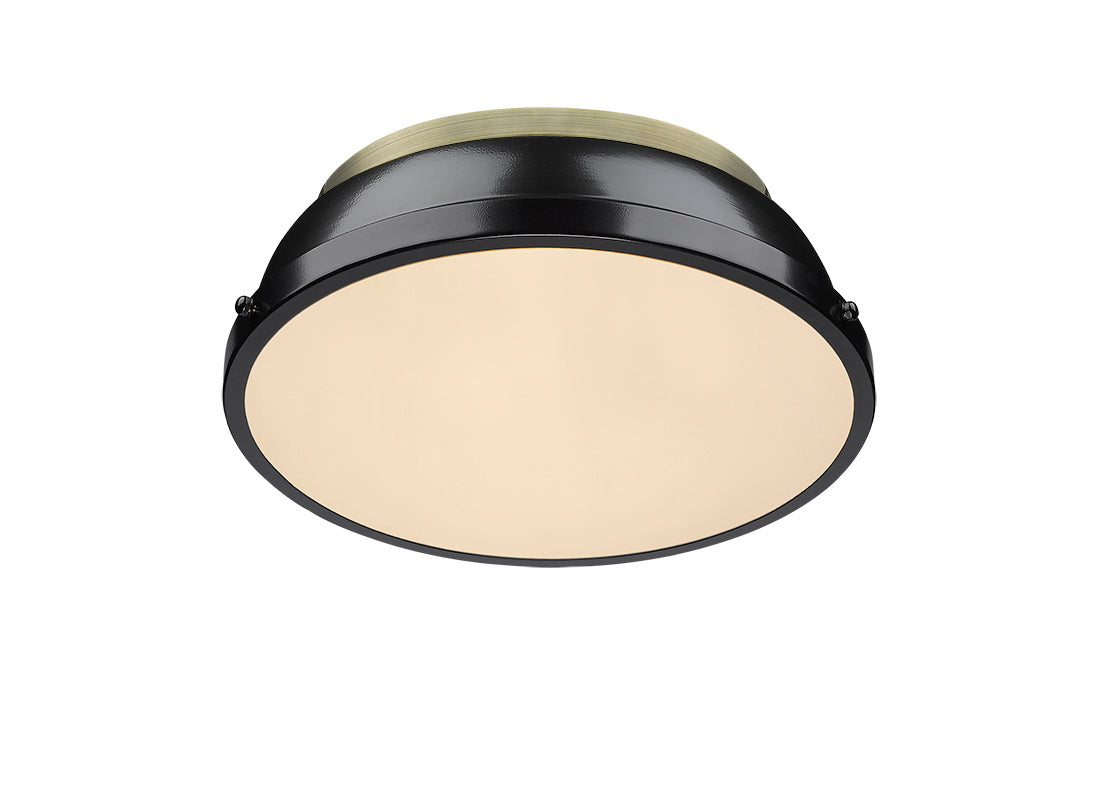Yep by Golden Lighting Duncan 2-light Flush Mount in Aged Brass and Black shade - - Golden Lighting