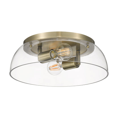 Yep by Golden Lighting Duncan 2-light Flush Mount in Aged Brass and Clear Glass - - Golden Lighting