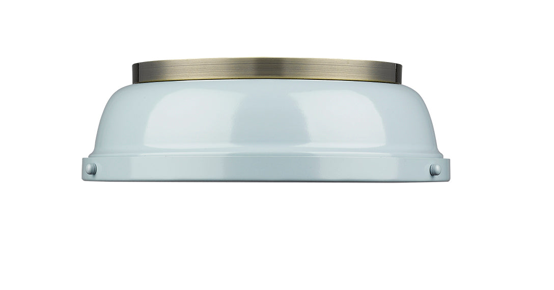 Yep by Golden Lighting Duncan 2-light Flush Mount in Aged Brass and Seafoam shade - - Golden Lighting